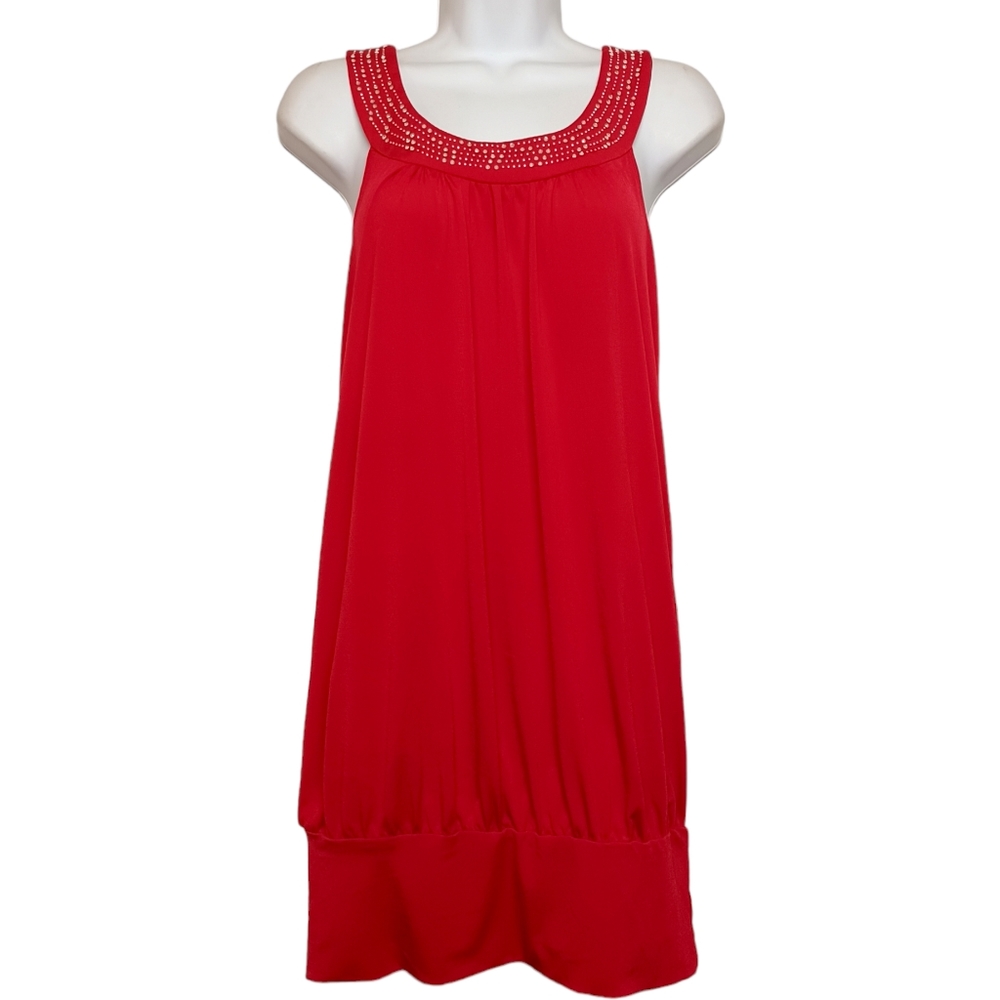LOVE TEASE Rhinestone Sleeveless Red Stretchy Mini Cocktail Dress Medium